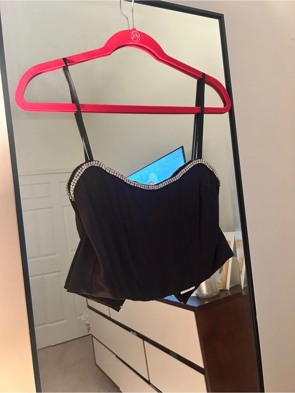 Windsor NWT Black Strapless SET with Crystal Chain Detail
